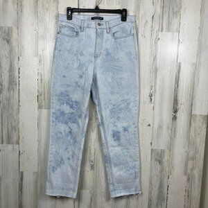 Calvin Klein High Rise Straight denim jeans bleached tie dye raw hem distressed